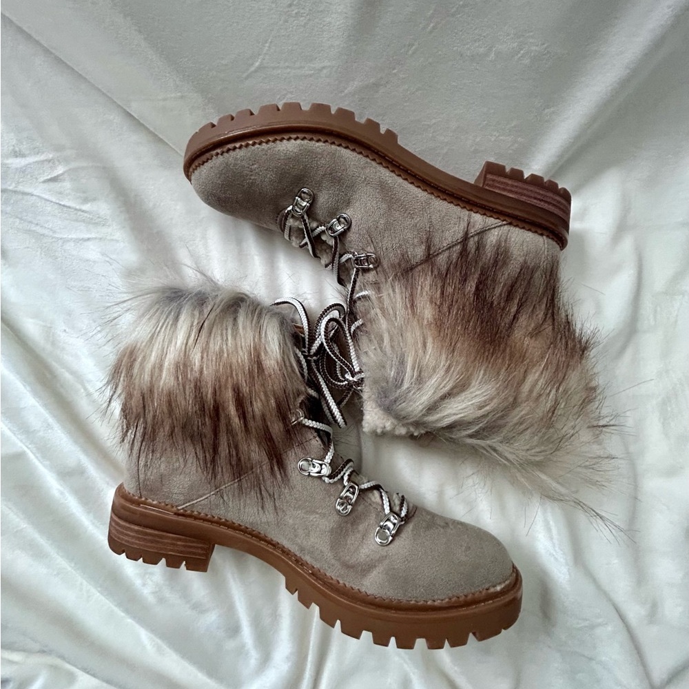 Nine West Alex 100% Leather, Faux Fur Boot Tan Size 10